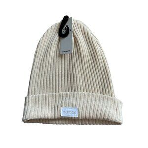 ADIDAS Womens Beige Neutral Ribbed Beanie Winter Hat OS NEW with tags